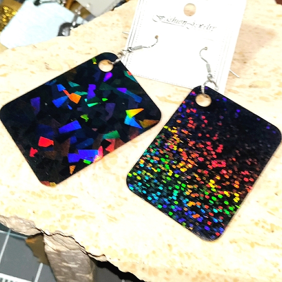New Handcrafted Italia Holographic & Hand-painted Wood Earrings! 2.5" inch Women - Picture 4 of 6
